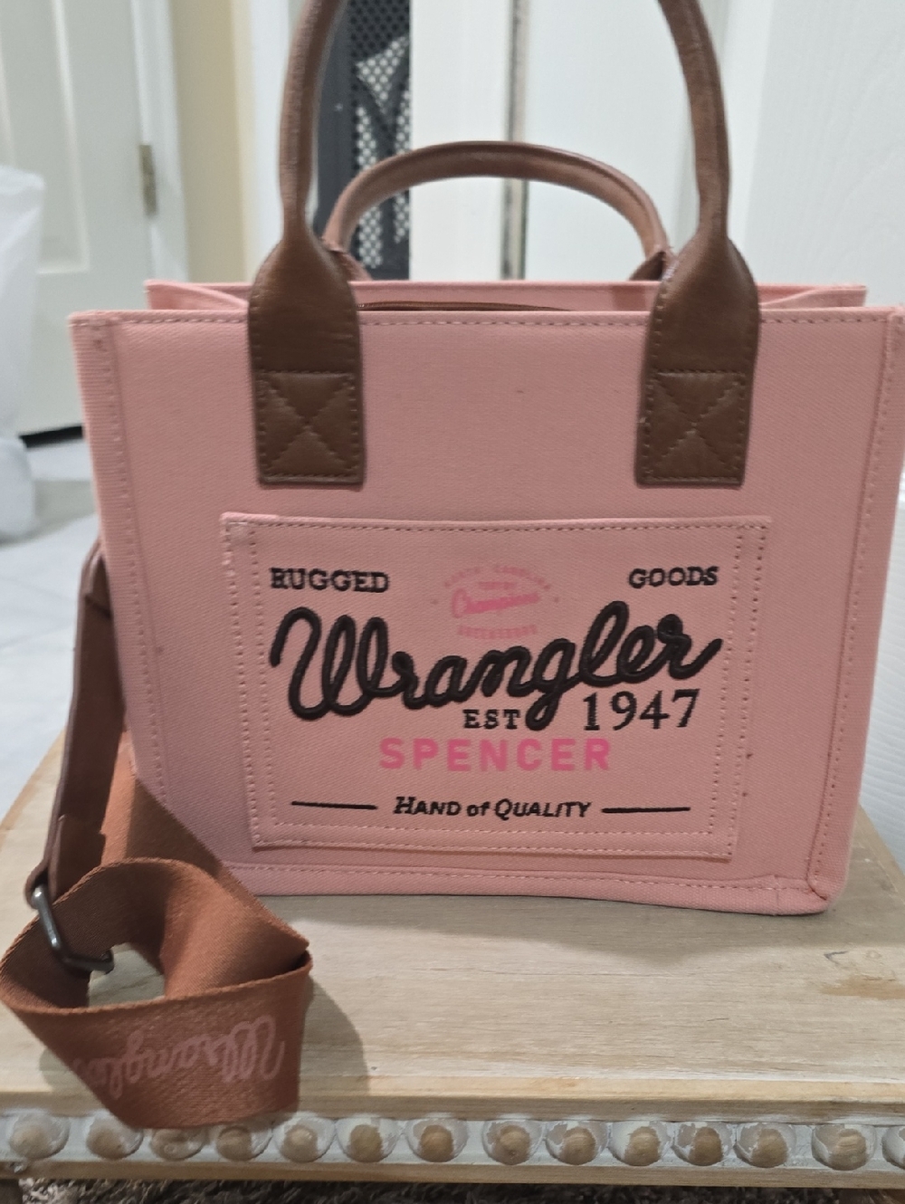 Wrangler Pink Canvas Tote with Brown Handles